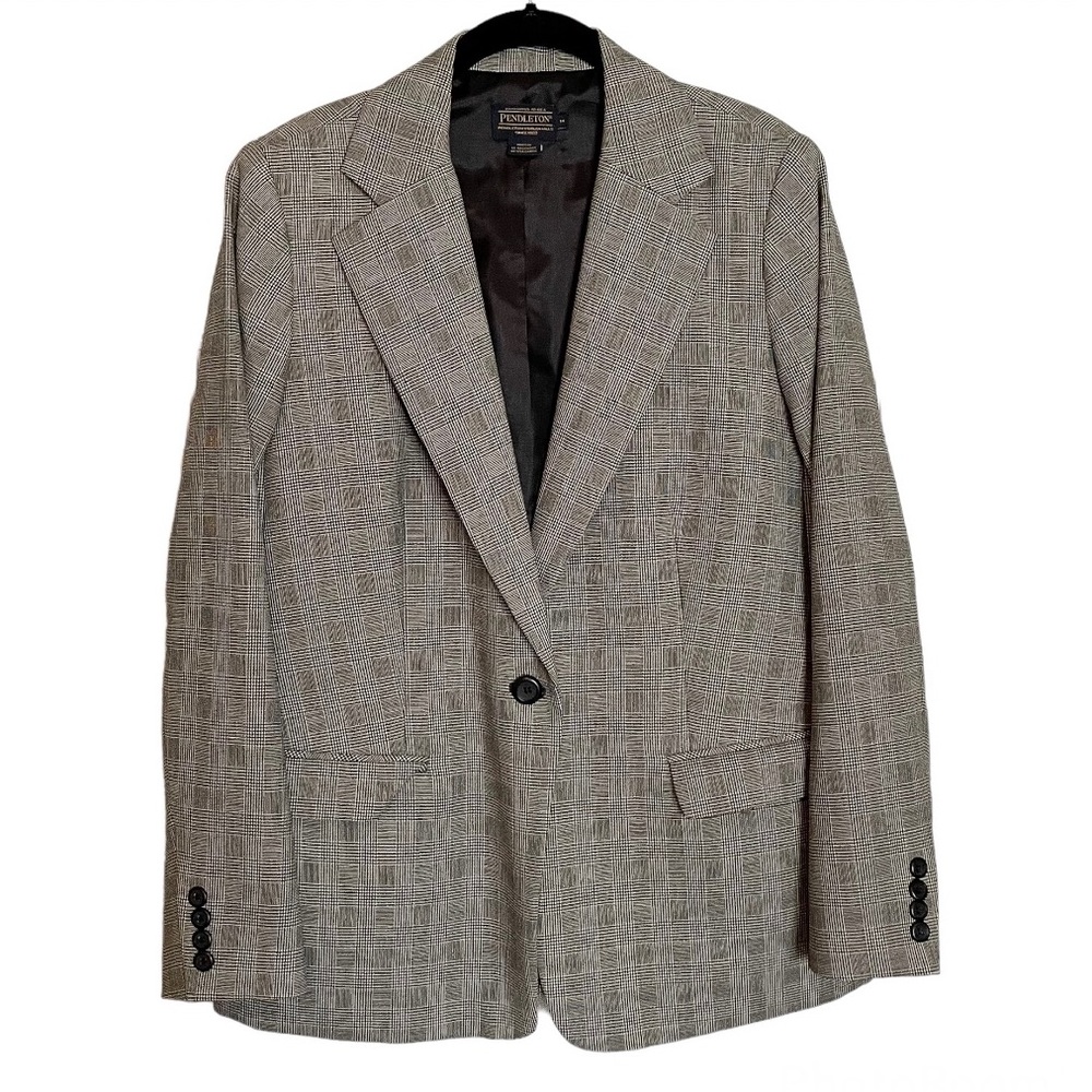 Pendleton Womens Blazer Jacket Gingham Plaid Blac… - image 1